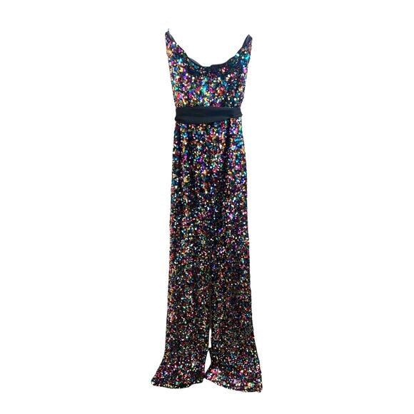 Aakaa Fully sequined Multicolor Jumpsuit Straplees sz Sm STUNNING!!! - Picture 5 of 12